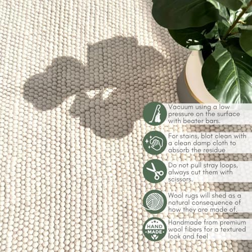 100% Wool Hand Woven Knit Popcorn Rug (6'x9' - Ivory) - Image 5