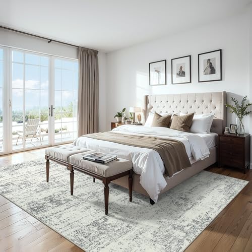 PLHXFR 8x10 Area Rug Living Room: Modern Abstract Washable Carpet Grey - Image 3