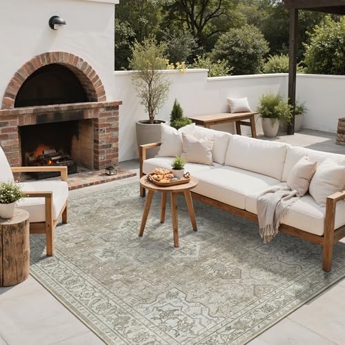 GENIMO Indoor Outdoor Rug, Washable for Patio and Deck, Cream Beige, 5x8 - Image 6