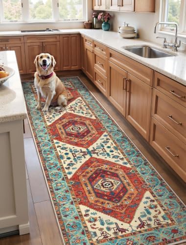 SERISSA 3x10 Washable Non Slip Boho Runner Rug for Hallway，Orange - Image 2