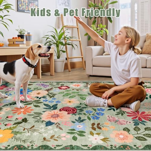 PLHXFR 2x5 Washable Runner Rug：Floral Indoor Kitchen Soft Carpet Green - Image 6