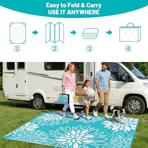 HEBE Waterproof Outdoor Rug 5'x8', Floral Reversible Plastic Patio Rug - Image 5