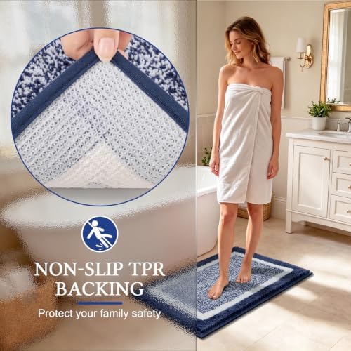 Pauwer 3 Piece Bathroom Rug Set, Non Slip Washable Bath Mat, Navy - Image 5