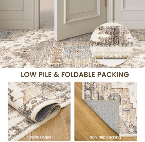 befbee Washable Area Rug 5x7, Stain Resistant Brown Carpet for Bedroom - Image 6