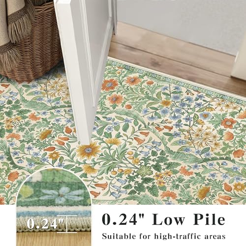 Round Rug 4ft Floral Circle Rug Green Botanical Indoor Area Rugs - Image 6
