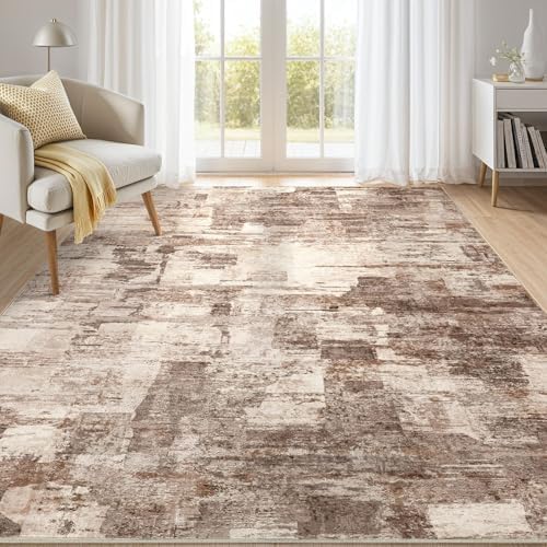 kakania Abstract 5x8 Area Rugs for Living Room: Washable Rugs Brown by kakania