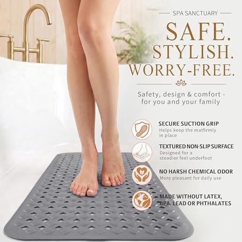 Yimobra Bathtub Mat Non Slip, Super Strong Suction Cups, 28"X16" Long Shower Mat with Drain Holes, Machine Washable Fast Draining Bath Mats, Bathroom Essentials,Gray - Image 4