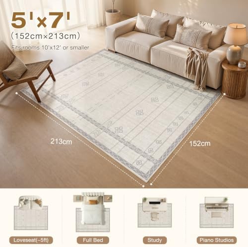 cotiled Boho 5x7 Area Rugs for Living Room: Soft Moroccan Washable Rug - Image 2