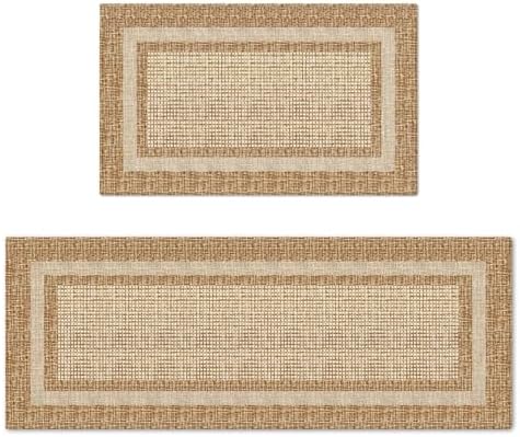 Artoid Mode Beige Rectangle Plaid Kitchen Mats Set of 2-17x29 + 17x47 by ArtoidMode