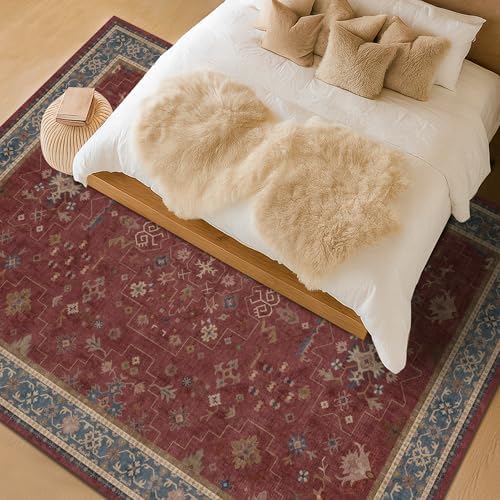 Hazo Haus Moroccan Big Rugs for Living Room - Dark Red 10x12 Area Rug for Large Bedroom, Dining Room, Washable Lightweight Foldable Oriental Burgendy Home Décor - Image 6