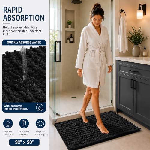 Yimobra Black Bathroom Rug Set 3 Piece, Super Water Absorbent Bath Mat Set - Image 3