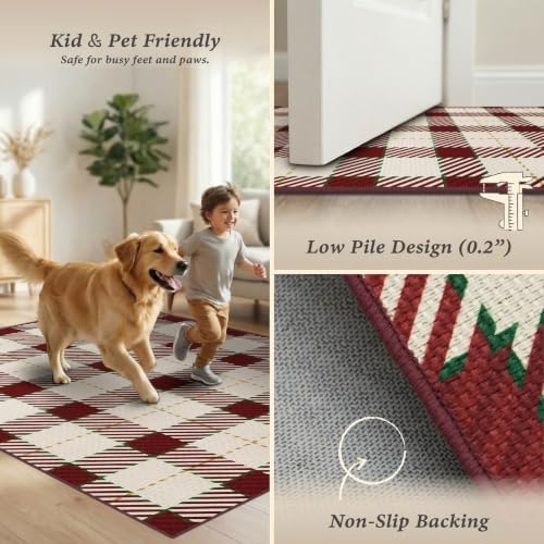 JTJ Easy Jute 5x7 Outdoor Area Rug, Red & White Plaid, Washable - Image 5