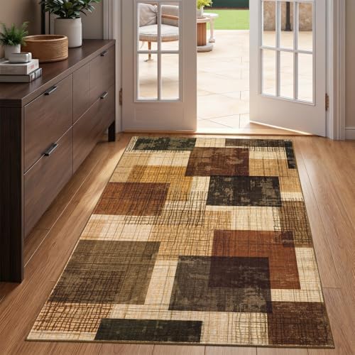 Washable 3x5 Entryway Rug, Throw Rugs with Rubber Backing, Red-Brown by Ailyei