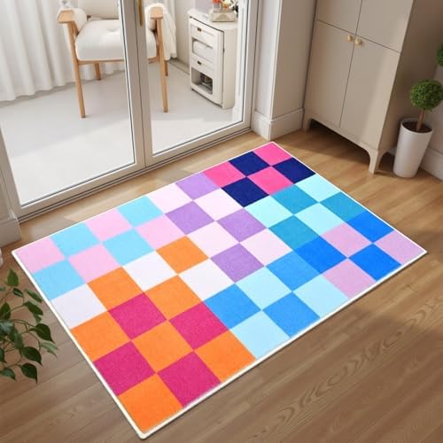 Terrug Multicolored Checkered Rug for Entryway, 2x3 Small Area Rugs by TerrugHomeDecor