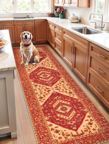 SERISSA 2'6"x10' Washable Non Slip Boho Runner Rug for Hallway，Red - Image 2