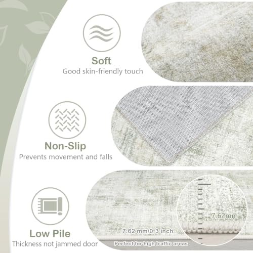 Area Rugs 5x7 Living Room: Washable Rug Modern Abstract Rugs Soft Non Slip Neutral Rug Stain Resistant Indoor Carpet for Bedroom Kitchen Dining Room Nursery Home Office Rugs(Green Brown,5'x7') - Image 6