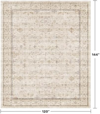 Beige Cream 10x12 Large Living Room Area Rug, Soft Neutral Carpet for Bedroom, Dining Room Under Table, Geometric Floral Contemporary Home Décor, Modern Non Slip Stain Resistant Floor Carpet - Image 2
