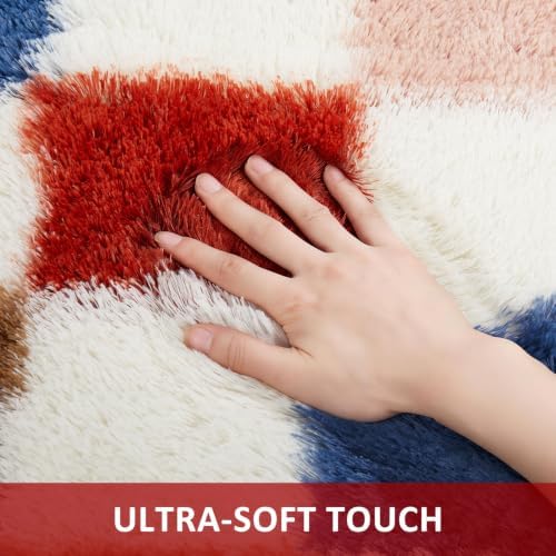 Ophanie Checkered Rainbow Rug for Living Room Bedroom,Colorful Fluffy Soft Cute Fuzzy Area Rugs,Shag Plush Shaggy Bedside Floor 4x6 Furry Carpet Kids Baby Teen Dorm Decor with Over 99 pcs Pile fibers - Image 2