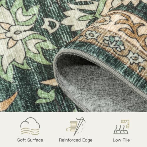 Lofus Washable Rugs for Living Room Bedroom 9 x 12, Vintage Floral Green - Image 4