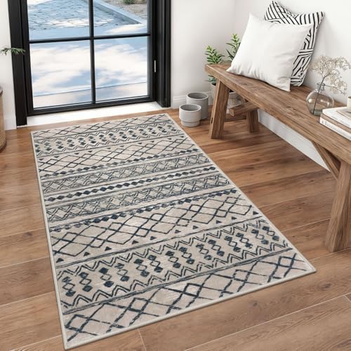 KUTA Boho 3x5 Rug for Entryway Washable Area Rug Light Brown Black by KUTA
