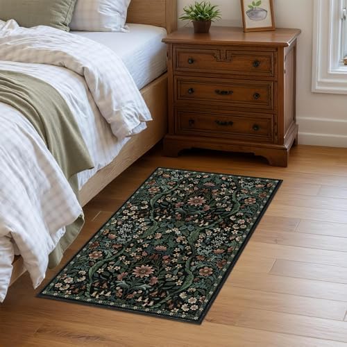 Floral 2x3 Entryway Rug Washable Doormat Indoor Throw Rug, Black - Image 2