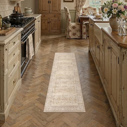 2x5 Beige Neutral Retro Runner Rug by WondRg