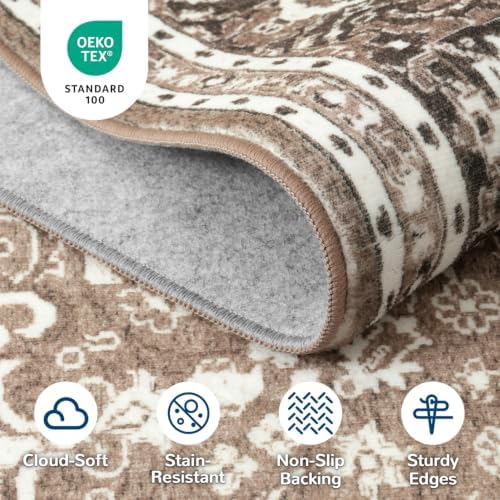 Lessymo 6x9 Bedroom Area Rug, Soft Machine Washable Rugs, Brown White - Image 5