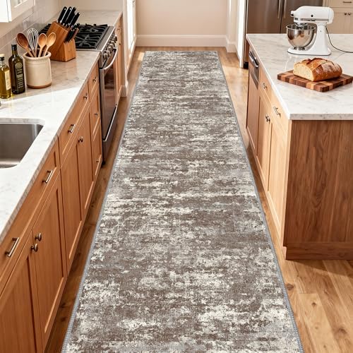 Hallway Runner Rug 3x10 Textured Non Slip Carpet Runner,Abstract Brown by TTelephant