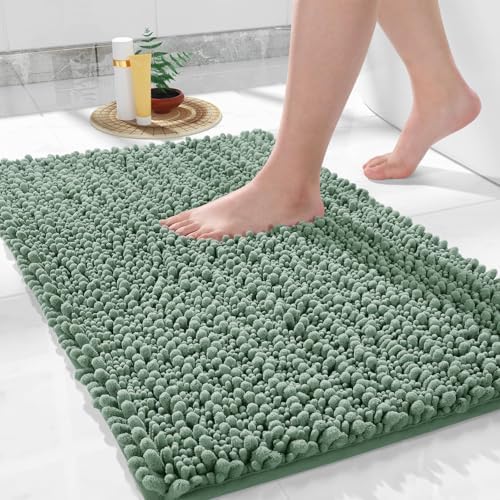 Yimobra Large Bathroom Rugs Non Slip Washable 36x24 Inch - Ultra Soft Absorbent Chenille Bath Mat, Quick Dry Shaggy Floor Carpet for Tub Shower, Green Home Decor Accessories by Yimobra