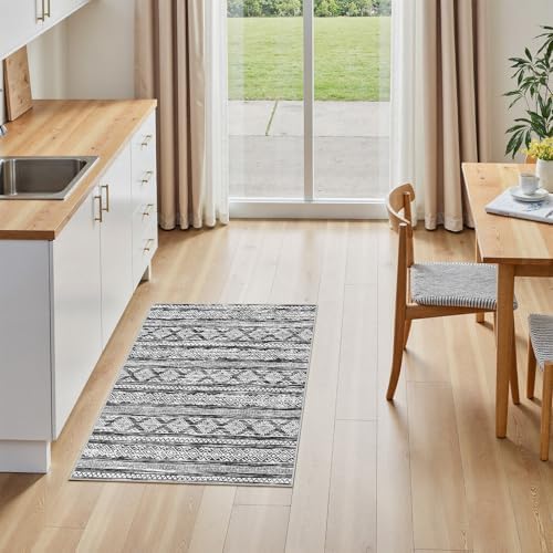 Tortania Area Rug Living Room Rugs - 2x3 Washable Soft Neutral Boho Moroccan Farmhouse Mat Indoor Floor Carpet for Bedroom Hallway Entryway Kitchen Home Office Decor - Black White - Image 5