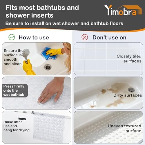 Yimobra Bathtub Mat Non Slip, 27.5"X15.5" Machine Washable Shower Floor Mat, Soft on Feet, Bath Mat with Drain Holes and Suction Cups, Bathroom Essentials, Clear - Image 4