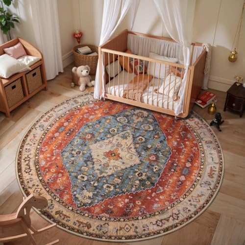 SERISSA 4ft Washable Non Slip Round Boho Area Rug for Bedroom - Image 2