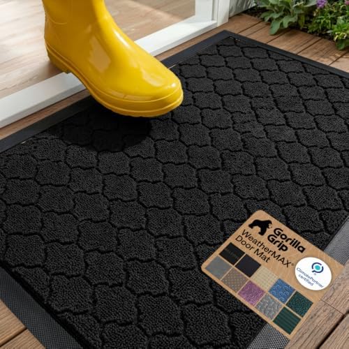 GORILLA GRIP WeatherMAX Door Mat, Indoor Outdoor, 29x17, Black Quatrefoil by GorillaGrip