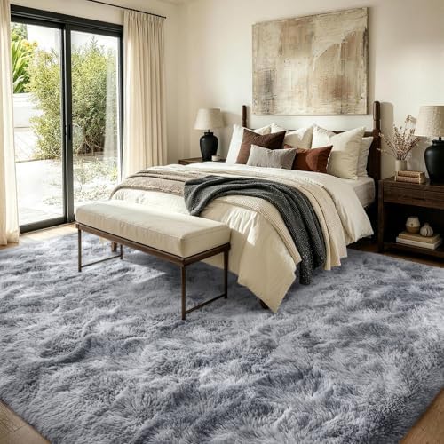 FinRèc Home 9x12 Non-Slip Fluffy Area Rugs for Living Room (Tie-dye Grey) - Image 4