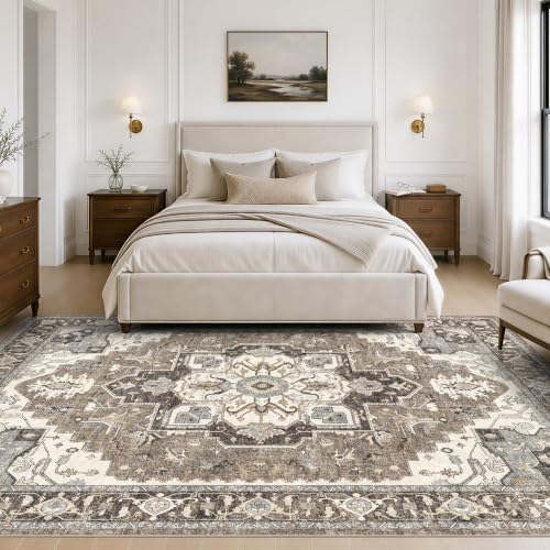7x10 Area Rug for Living Room: Large Vintage Non-Slip Washable Rugs for Bedroom Home Office Dining Room Soft Durable Low Pile Carpet Boho Neutral Indoor Floor Mat for High Traffic Areas(Beige,7x10) - Image 4