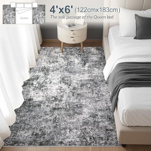 DMOYEST Area Rug Living Room Rugs 4x6 Washable Abstract Grey Carpet - Image 2