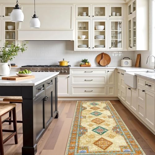 Kitchen Rugs Sets of 3 Non Slip Washable Kitchen Mats for Floor, Orange - Image 6
