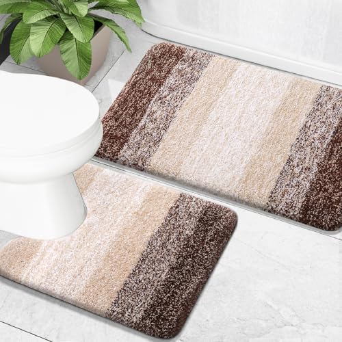 OLANLY Micorfiber Bathroom Rug Set 2 Piece, Soft Absorbent Bath Mats, Brown by OLANLY