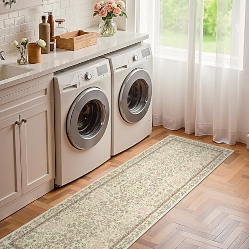 jinchan 2x6 Washable Hallway Runner Rug, Floral Non-Slip, Pastoral Green - Image 3