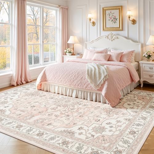 8x10 Washable Nursery Rug, Cute Pink Non-Slip Rugs for Bedroom Girls - Image 3