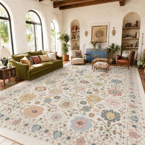 Amada Vintage Washable Area Rug,9'x12',Beige/Multi by AMADAHOMEFURNISHING
