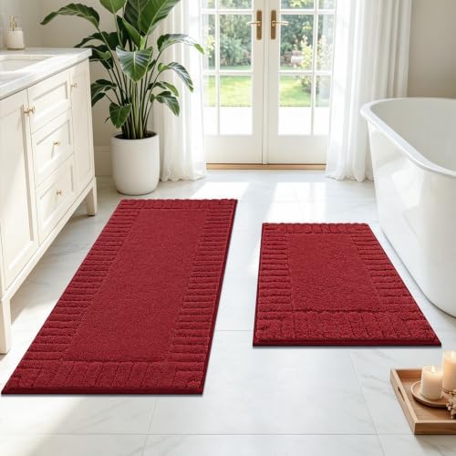 Pauwer Bathroom Rugs Set 2 Piece, Microfiber Bath Mat Set, Red by Pauwer
