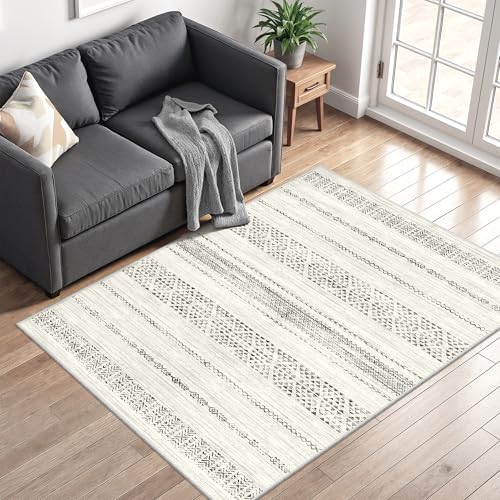 Miukiki 4x6 Washable Area Rug Non Slip Rug for Living Room Grey by Miukiki