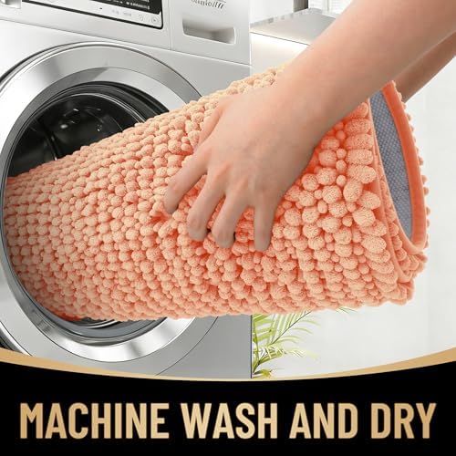 OLANLY Thick Chenille Bathroom Rugs 30x20, Soft Absorbent Bath Mat, Peach - Image 4