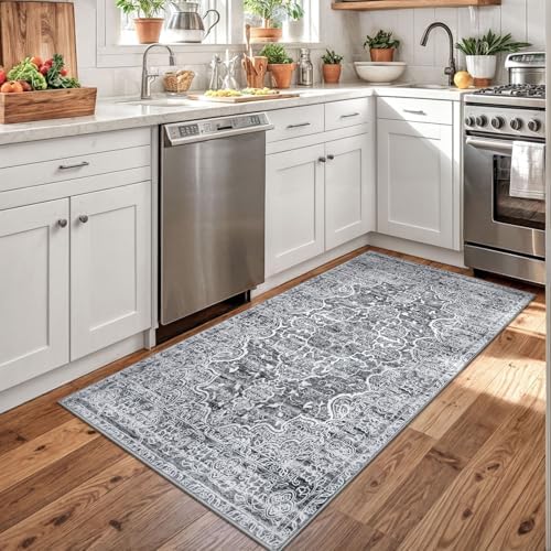 KUTA Area Rug 3x5 Vintage Floral Rugs for Living Room Grey Blue White - Image 2