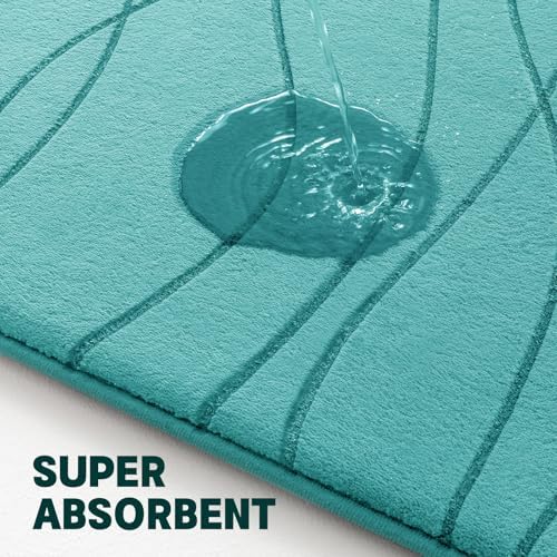 YIHOUSE Bathroom Rugs Set 5 Piece, Memory Foam Bath Mat Teal - Image 4