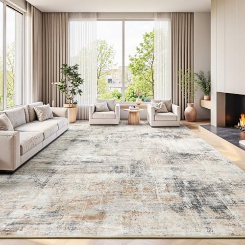 9x12 Area Rug for Living Room, Abstract Washable Non-Slip Large Rugs, Gold by Lofus