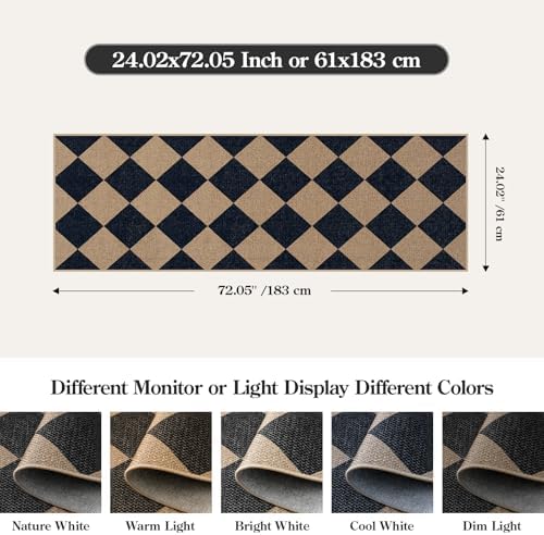 Lahome Checkered Easy Jute Outdoor Runner Rug, 2x6 Kitchen Rugs Washable - Image 2