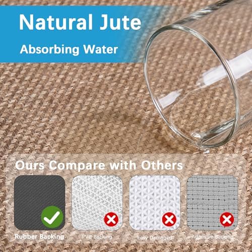 15ft Natural Jute Hallway Runner Rug Non Slip Washable, Rubber Backed Long Khaki Indoor Entryway Runner, Absorbent Kitchen Carpet Sink Rug - Image 4