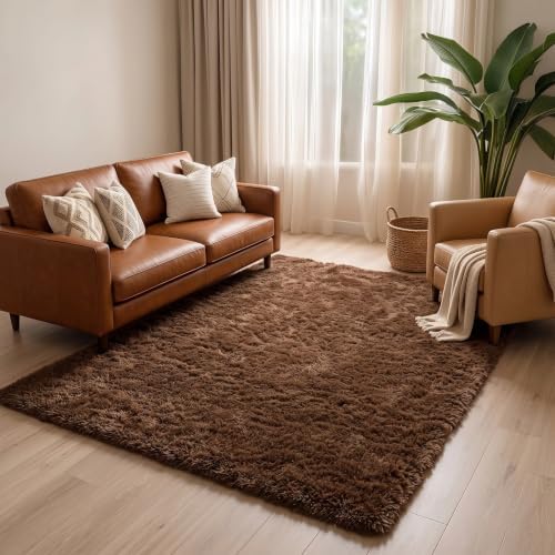 Amdrebio Chocolate Brown Furry Area Rug 5x7 for Living Room Bedroom Dorm by Amdrebio